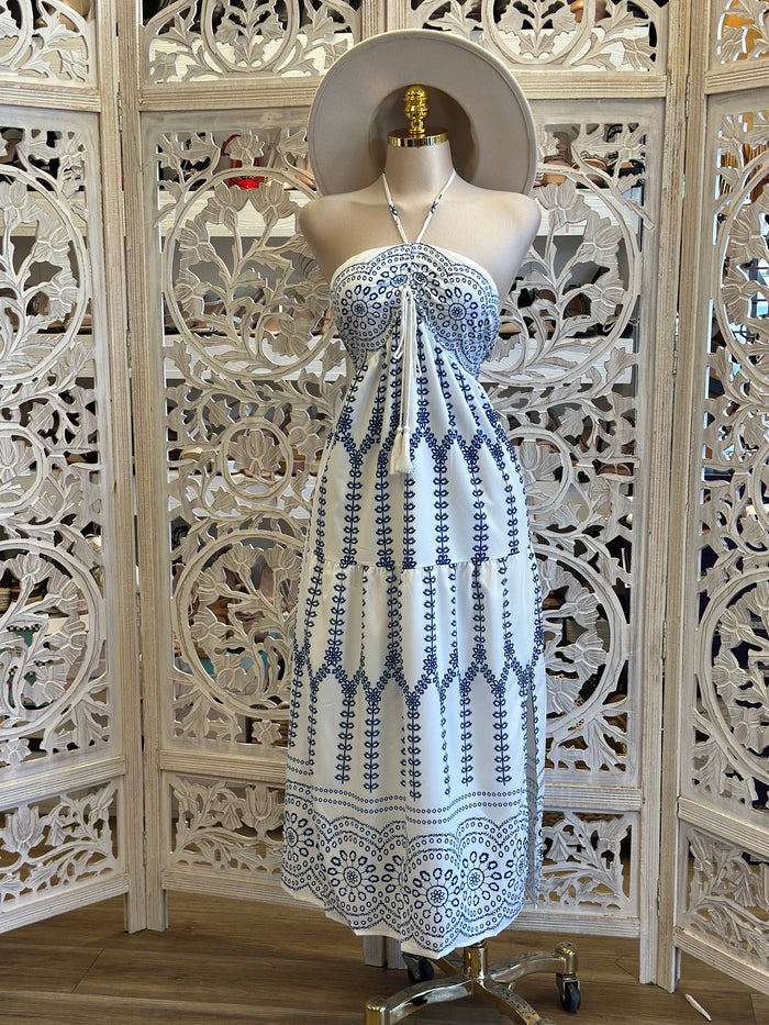 Halter Summer Pattern Maxi Dress-Estira, Stretchy