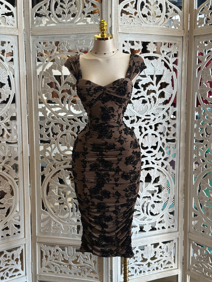 Heart lined Black Floral Dress-Stretchy,Estira