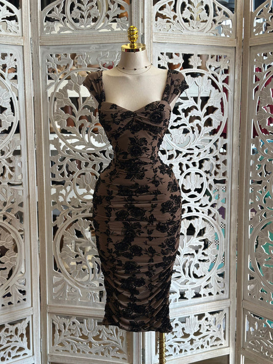 Heart lined Black Floral Dress-Stretchy,Estira