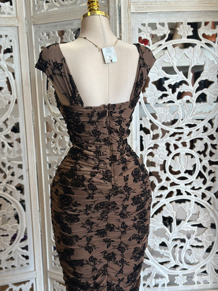Heart lined Black Floral Dress-Stretchy,Estira