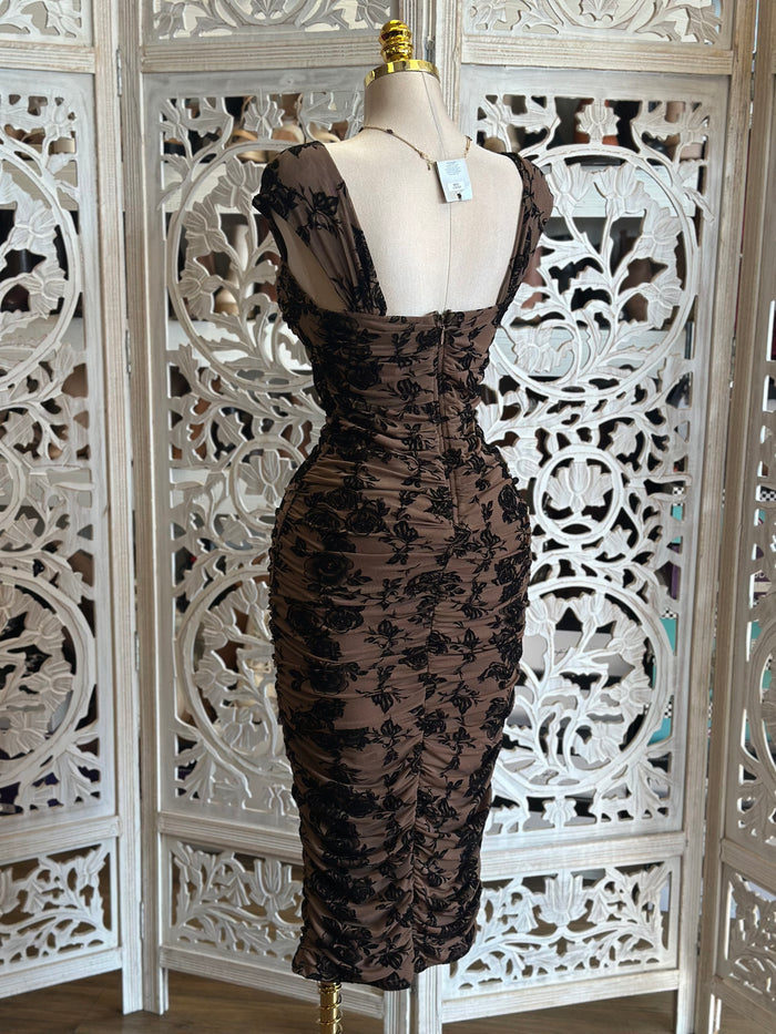 Heart lined Black Floral Dress-Stretchy,Estira