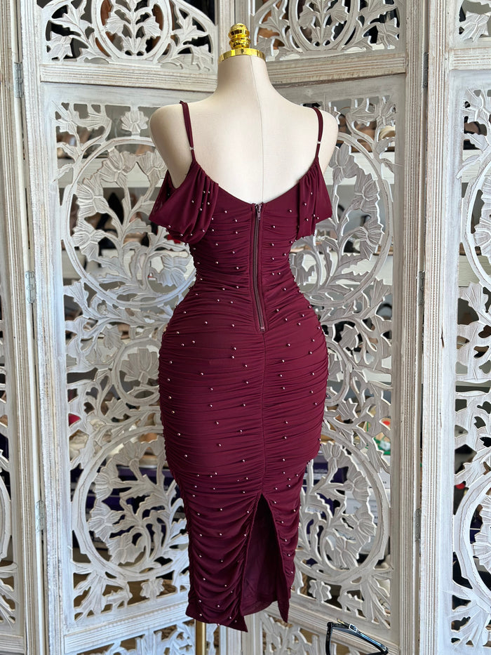 Heartline cherry  Pearl Midi Dress- Stretchy, Estira