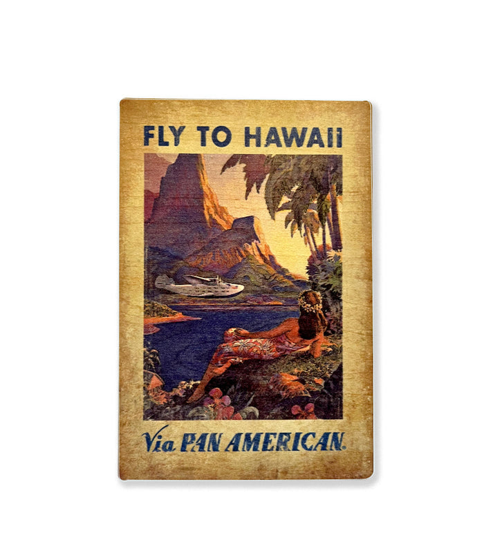 HI Via Pan Am Wooden Postcard