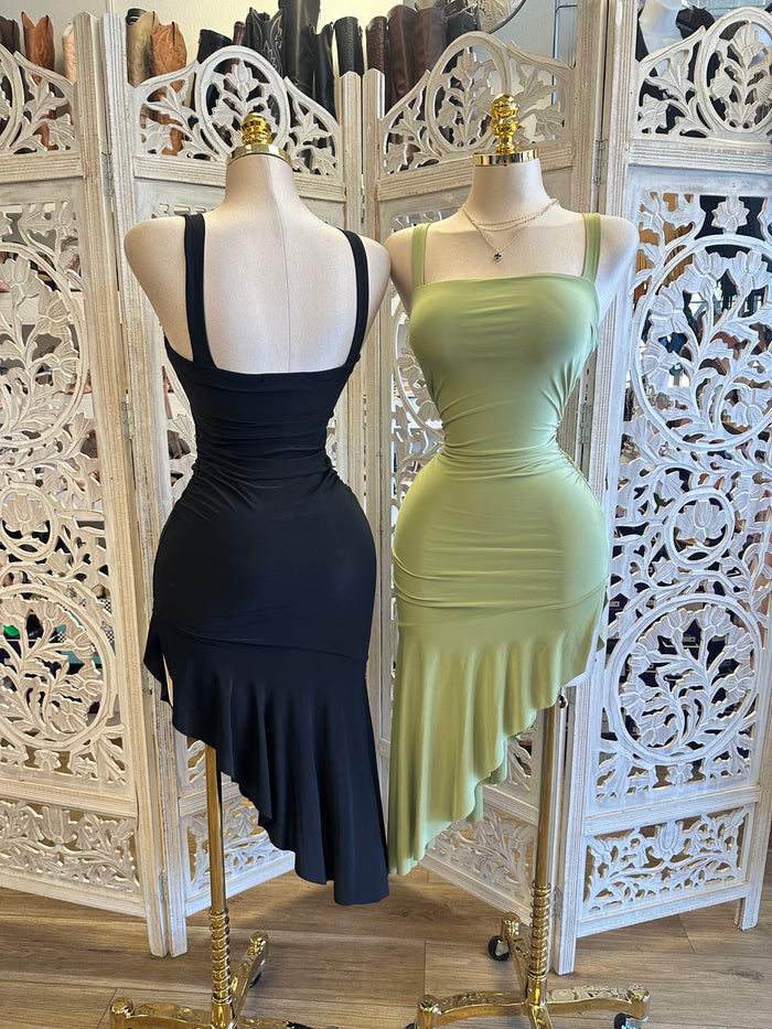 High Low Square Neck Dress - Estira, Stretchy