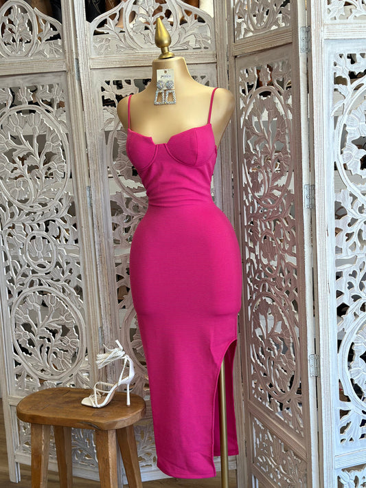 Hot Pink Ribbed Dress