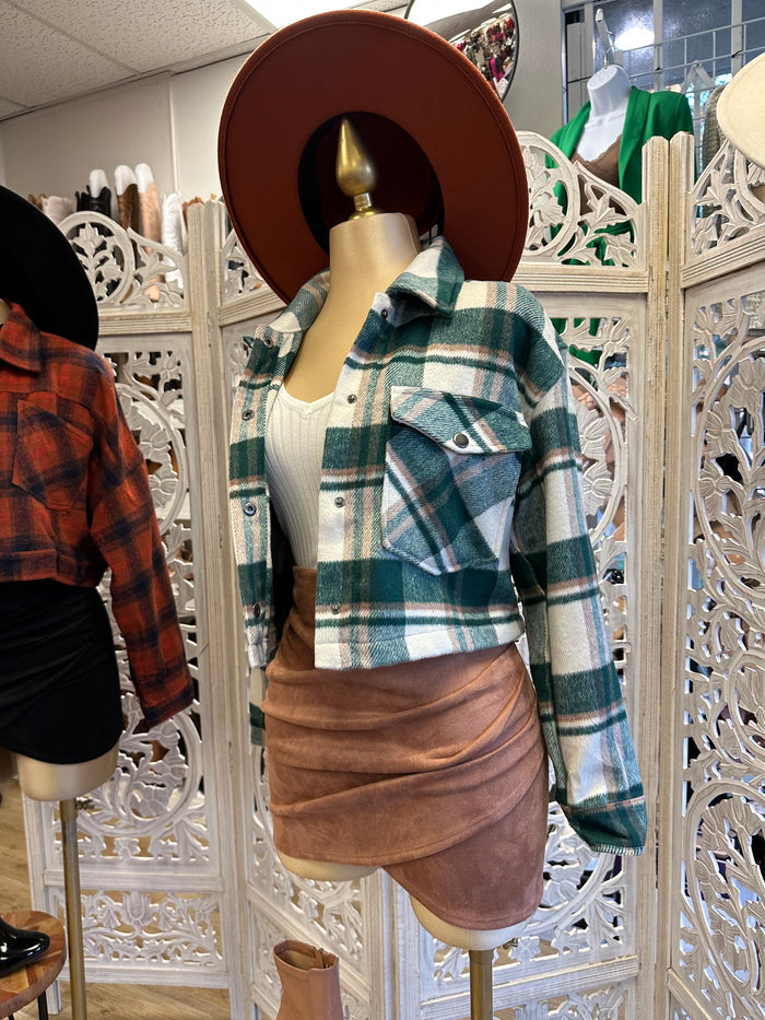 Hunter Green Plaid Cropped Jacket