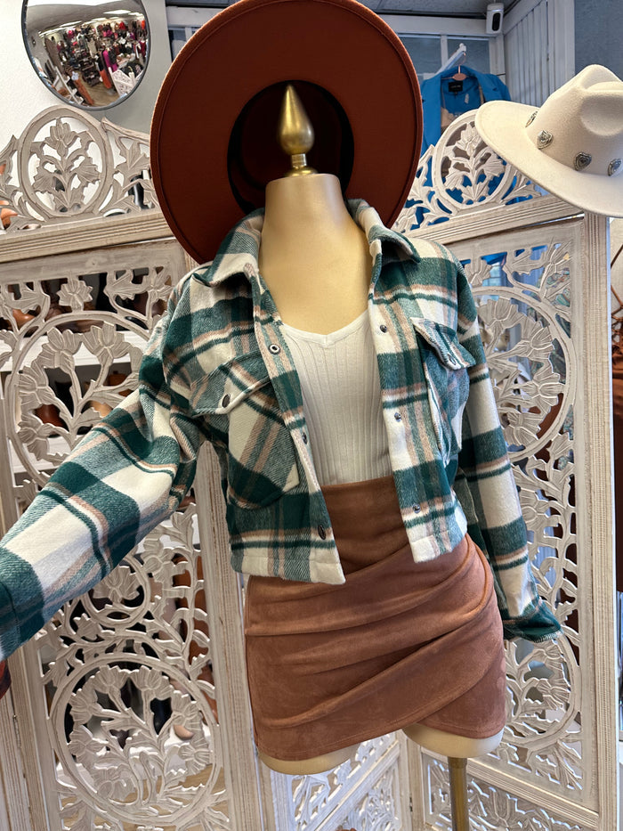 Hunter Green Plaid Cropped Jacket
