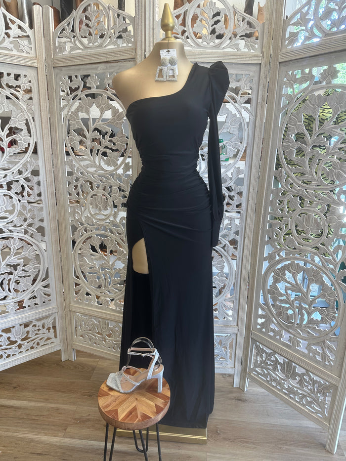 Black Puff Sleeve Formal Dress