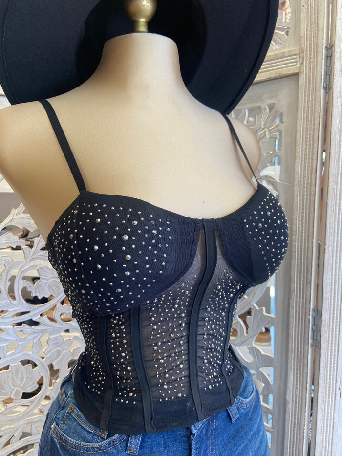 Mesh Rhinestone Corset Top