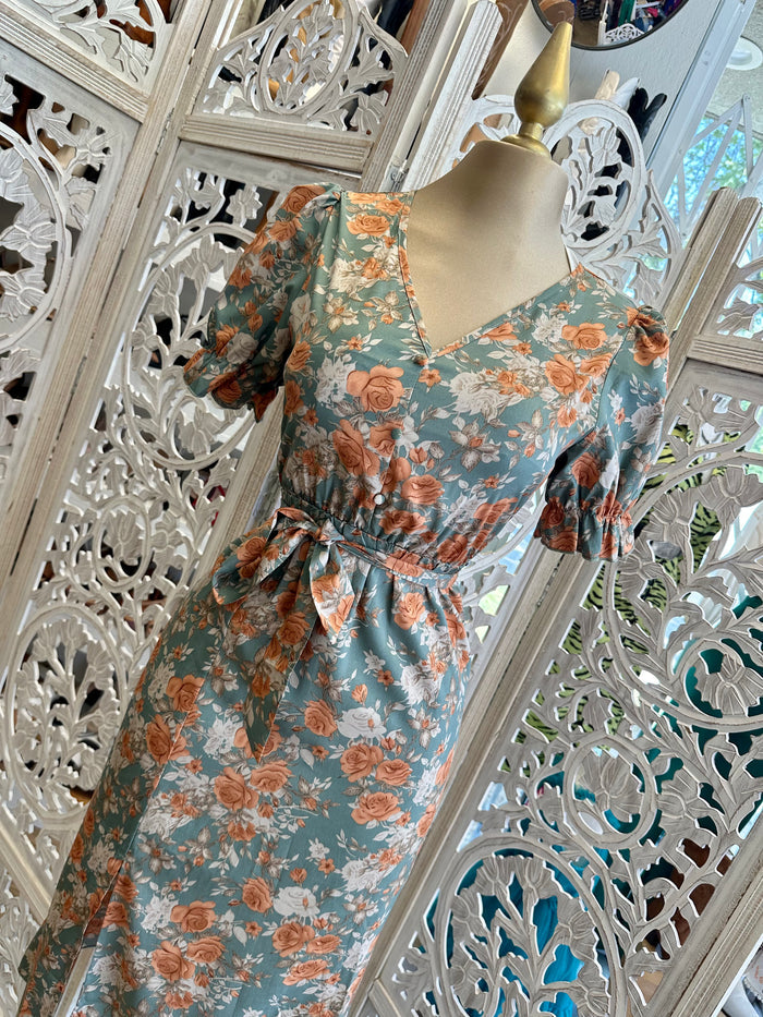Sleeve Midi Floral Dress