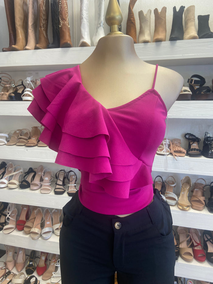 Magenta Ruffled Sleeve Top