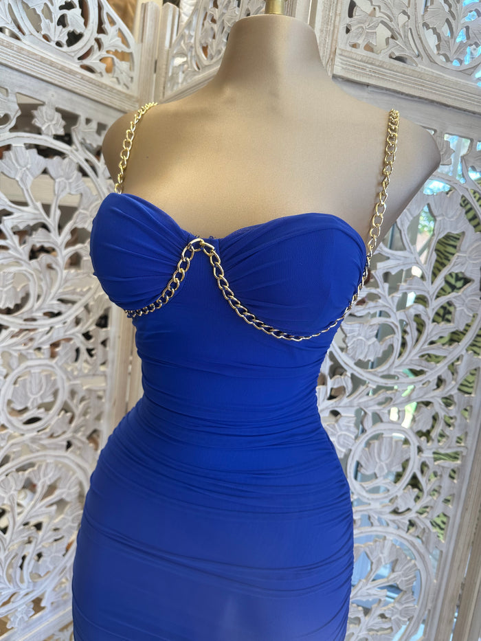 Chain Lined Royal Blue Dress