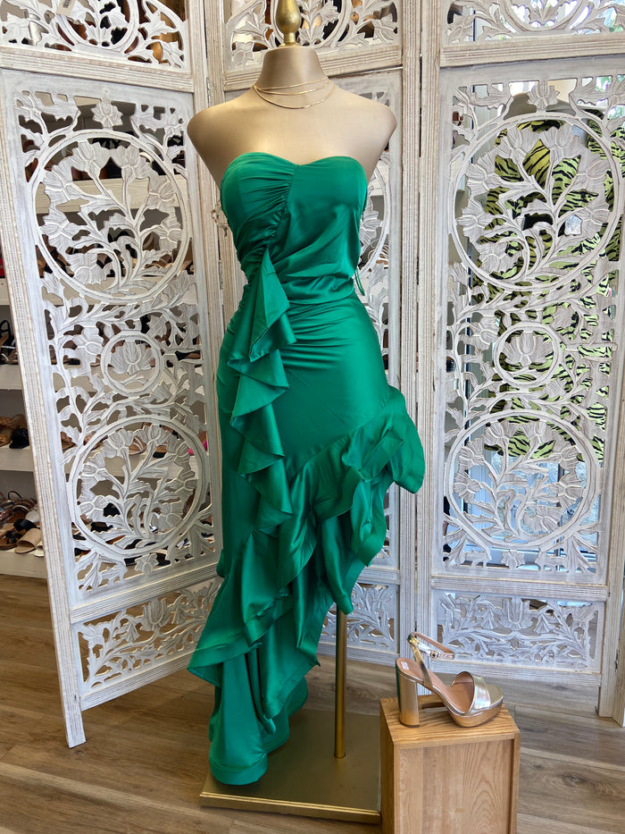 Green Ruffle Strapless Dress. venta final