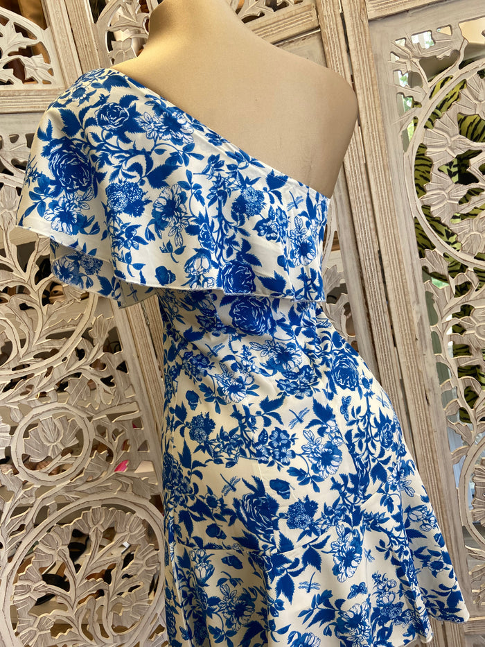 Blue Floral Ruffle Sleeve Dress
