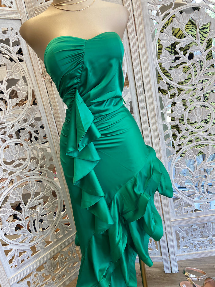 Green Ruffle Strapless Dress. venta final