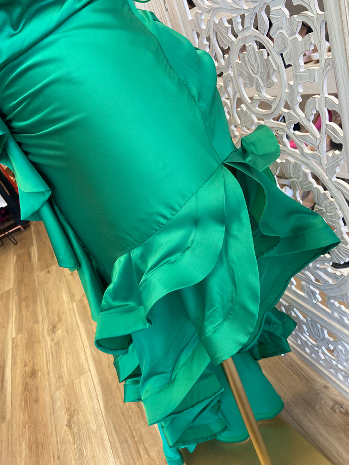 Green Ruffle Strapless Dress. venta final