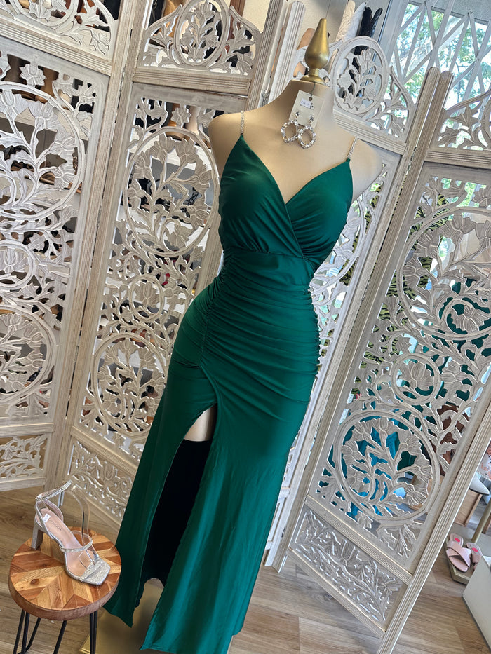 Green Rhinestone Strap Dress