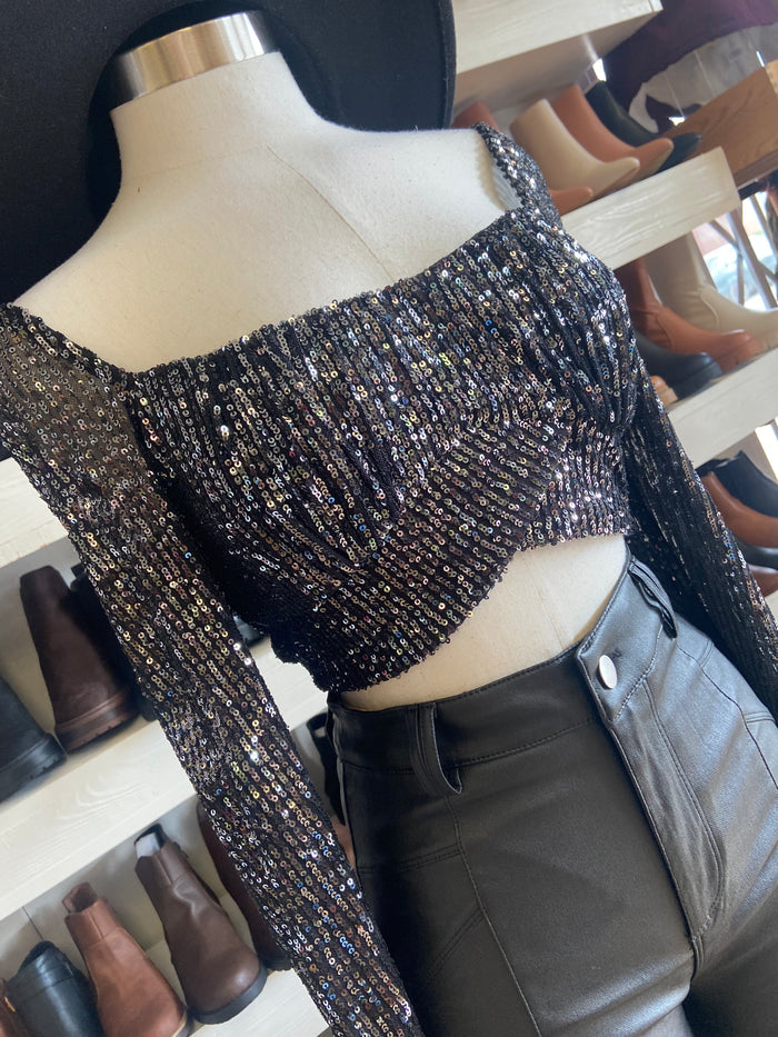 Cropped Sequin Crossed Top