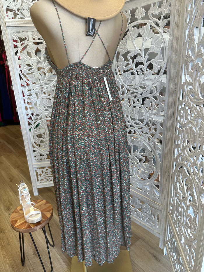 Black Floral Crossed Maxi Dress