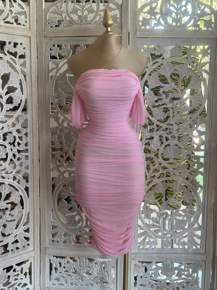Pink Midi Ruched Dress