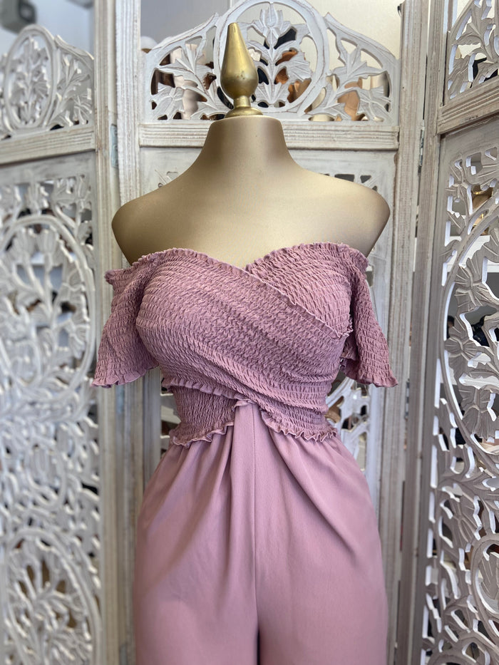 Mauve Smocked Jumpsuit