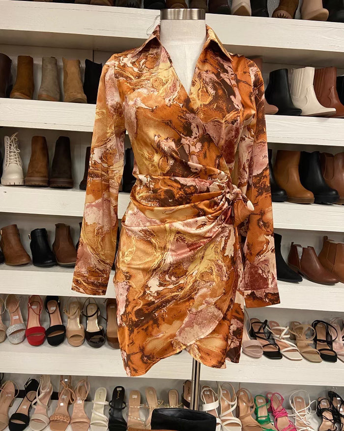Brown Multi Pattern Dres