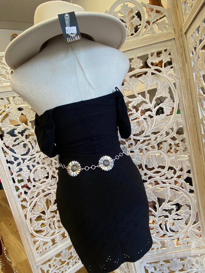 Black Eyelet Body Con Dress