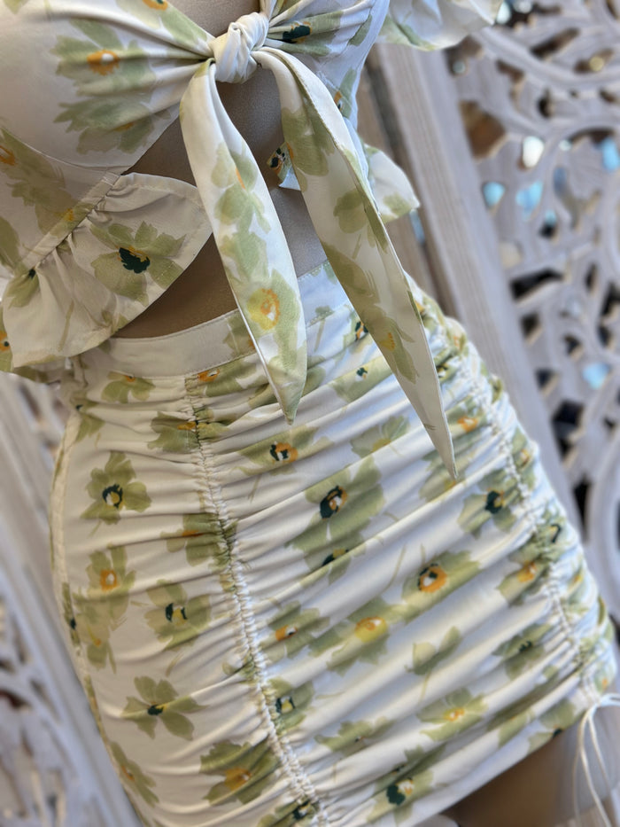 Green Floral Ruched Set