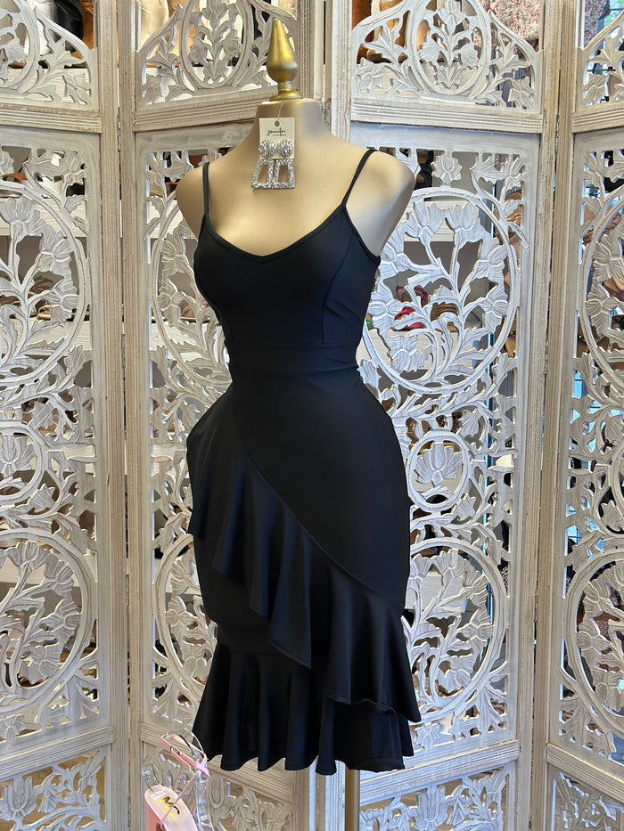 Black Midi Ruffle Dress