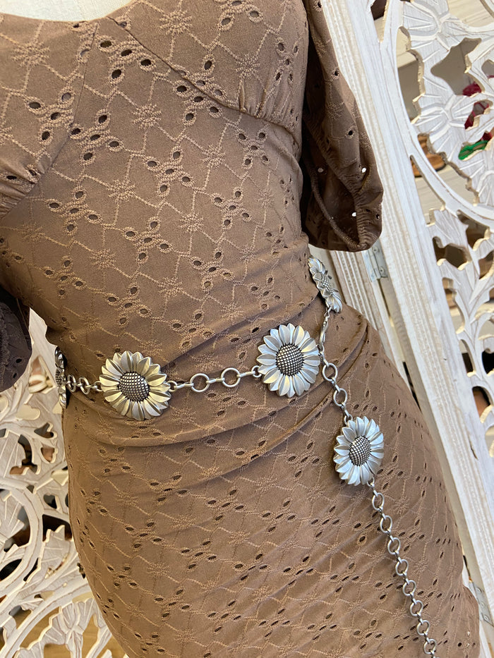 Brown Eyelet Body Con Dress