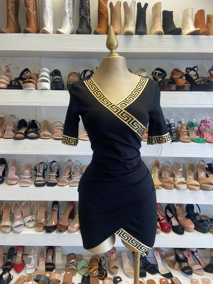 Black Crossed Print Lined Dress