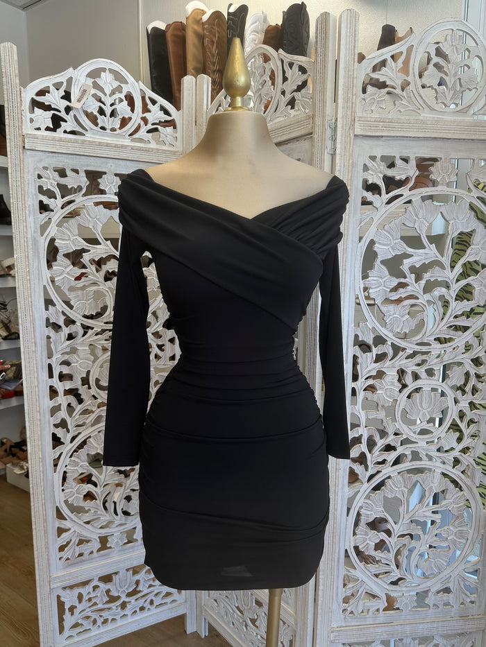 Long Sleeve Ruched Mini Dress
