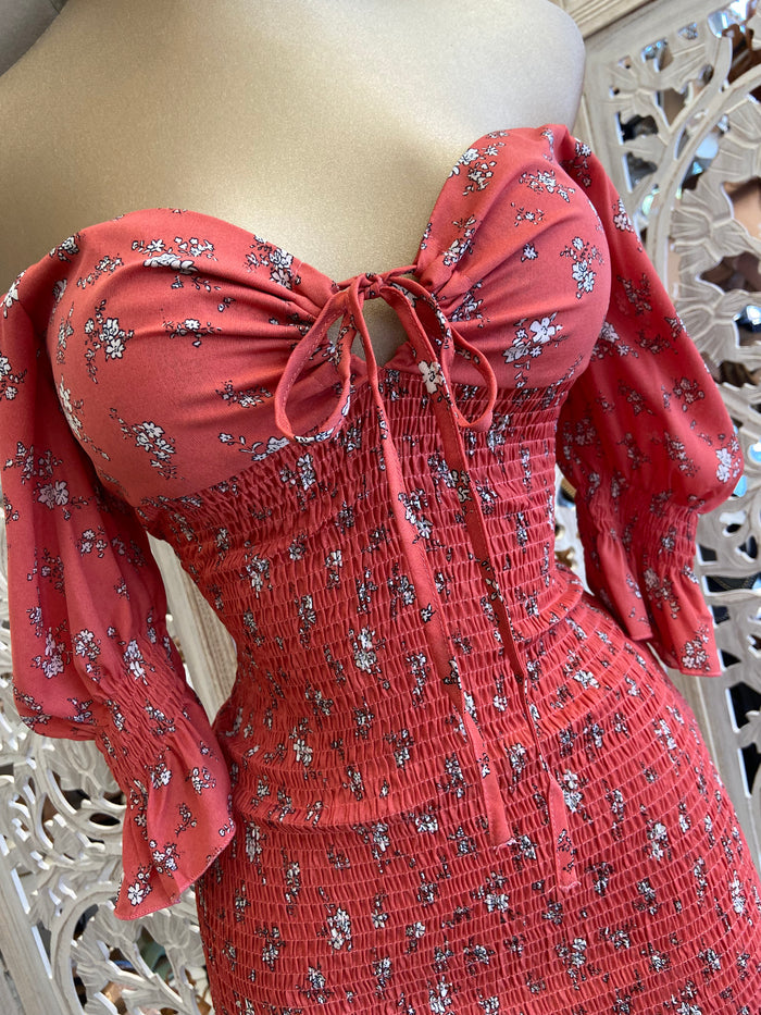 Rust Floral Smocked Dress
