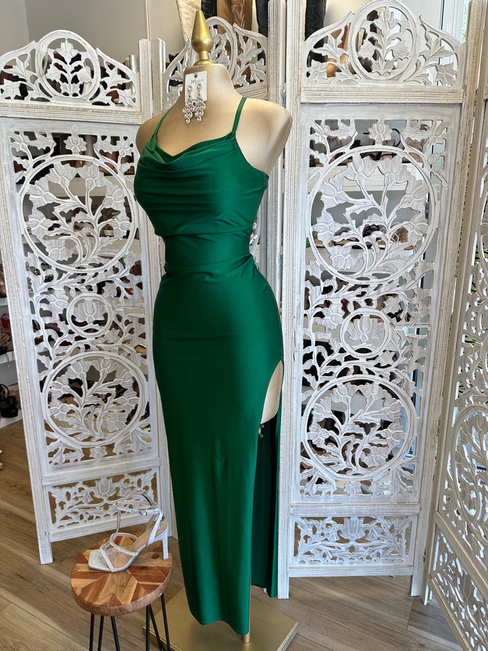 Cowl neck Cross Back Formal Dress