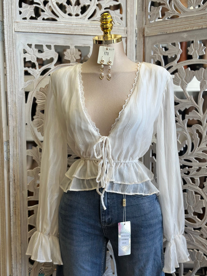 Ivory Lace Lined Blouse Top- Estira, Stretchy