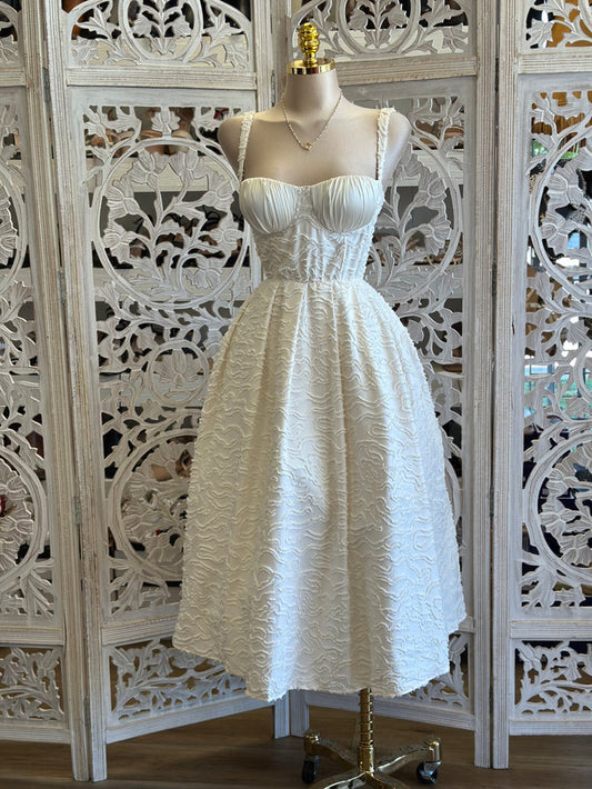 Ivory Mermaid Cup Midi Dress- Not Stretchy ,No Estira