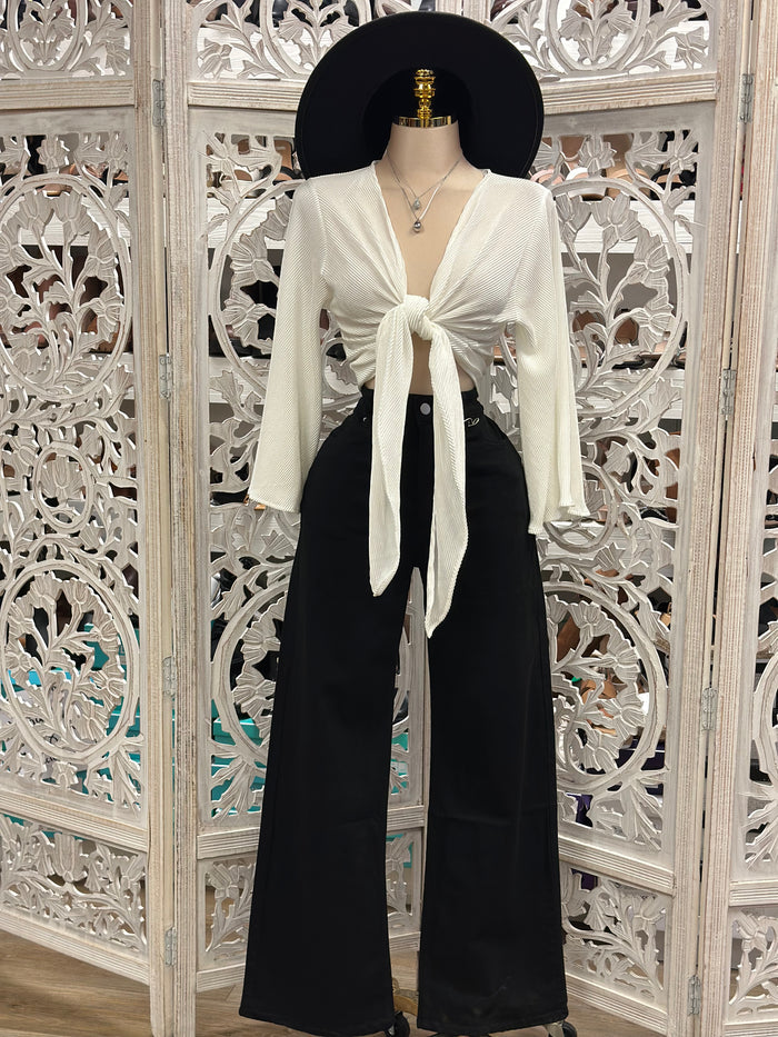 Ivory Pleated Knot Blouse- Estira, Stretchy