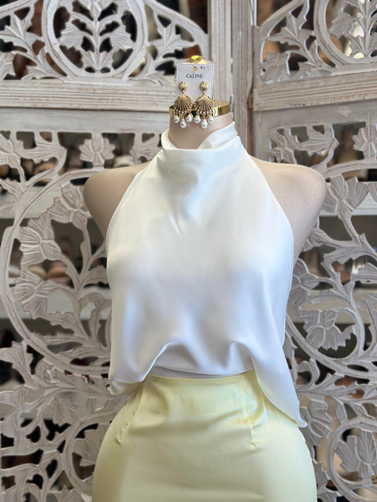 Ivory Satin Backless Blouse