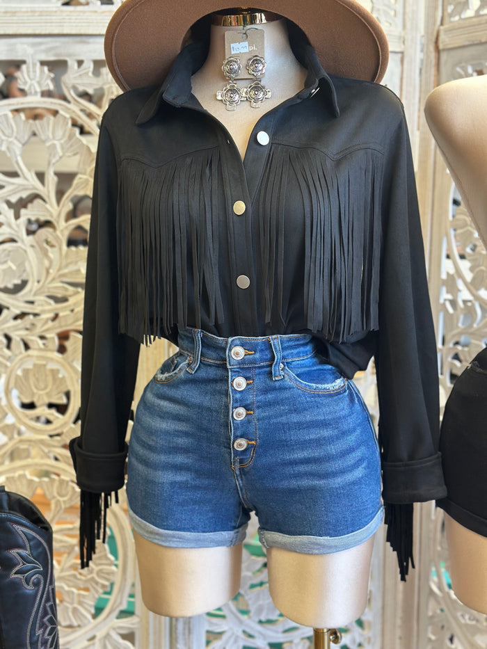Jean Button Up  Shorts - Stretchy, Estira