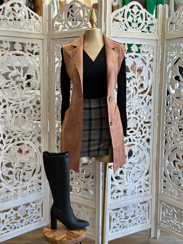 Khaki Suede Long Vest