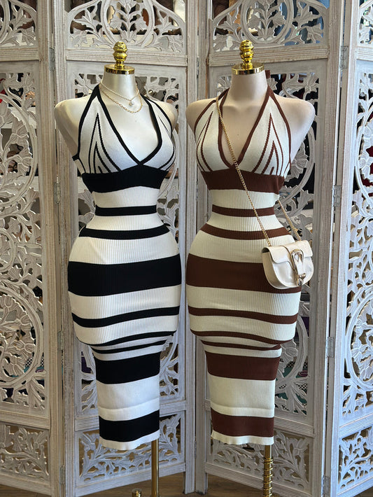 Knitted Striped Halter Dress- Estira, Stretchy
