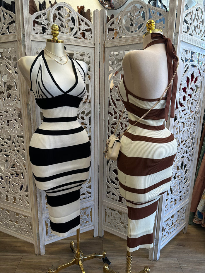 Knitted Striped Halter Dress- Estira, Stretchy