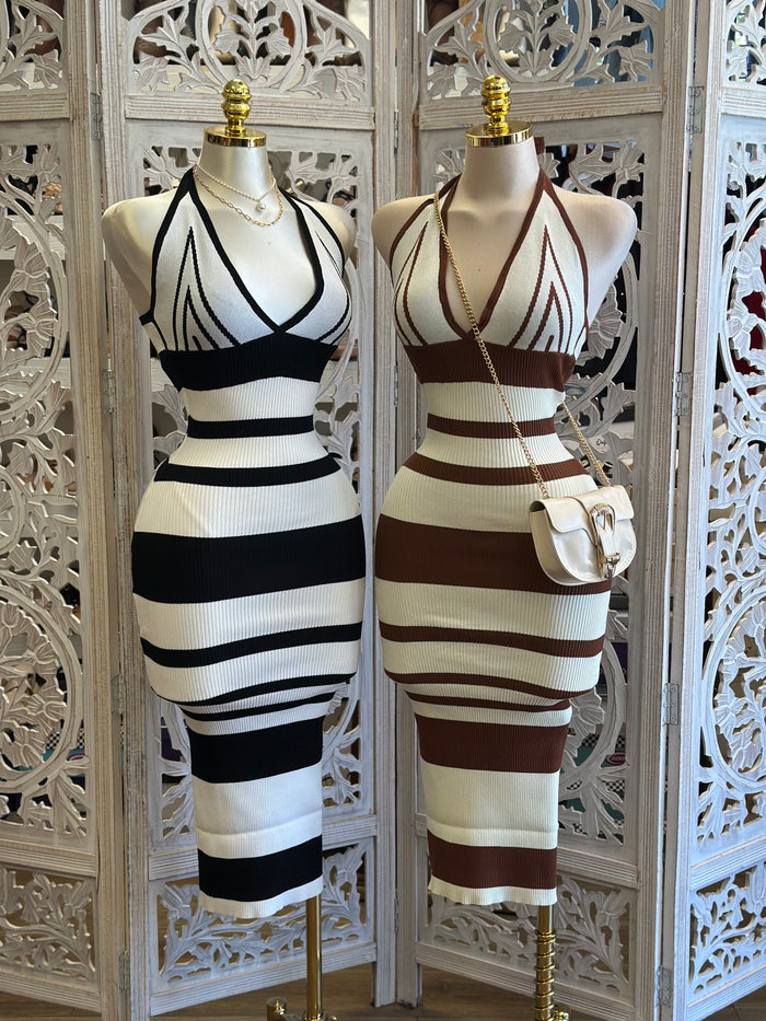 Knitted Striped Halter Dress- Estira, Stretchy
