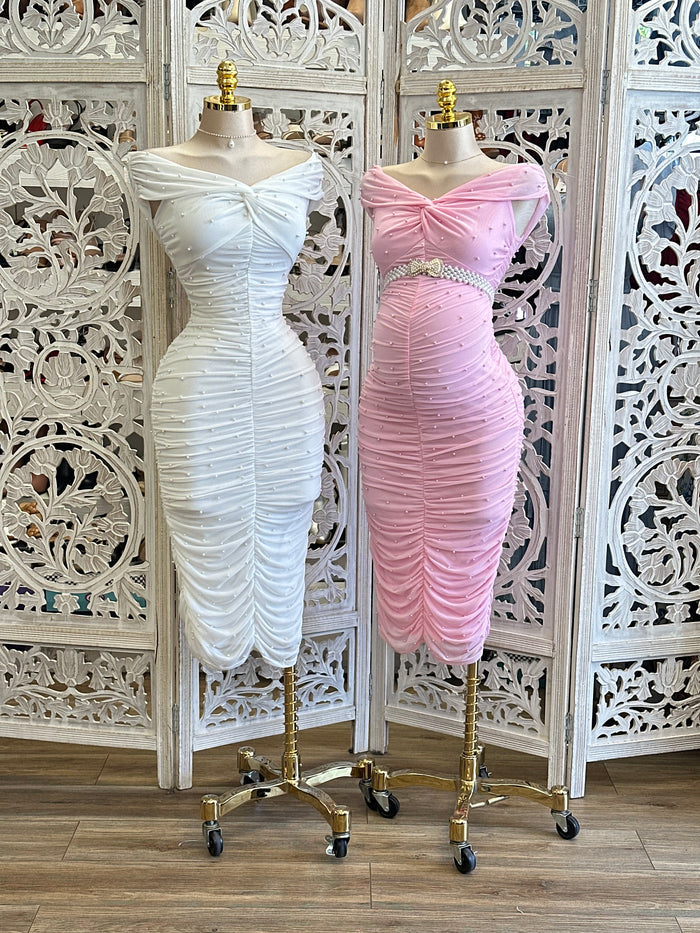 Knotted Embellished Ruched Dress -Estira, Stretchy