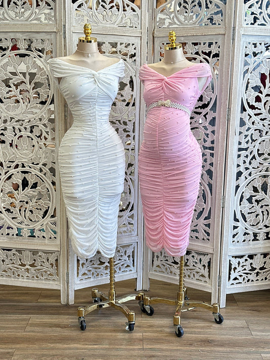 Knotted Embellished Ruched Dress -Estira, Stretchy