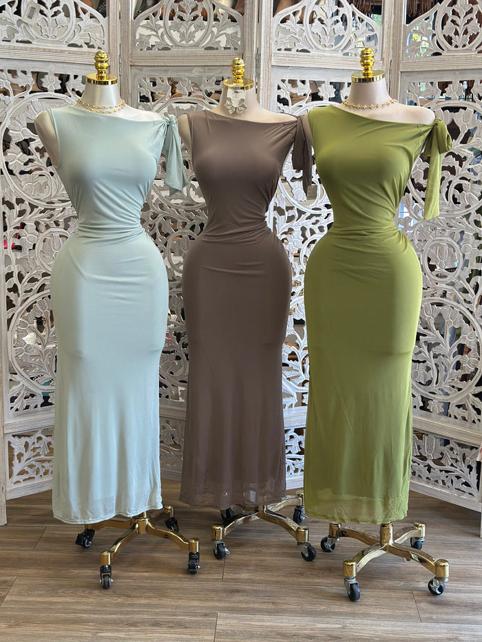 Knotted Mesh Midi Dress- Stretchy, Estira