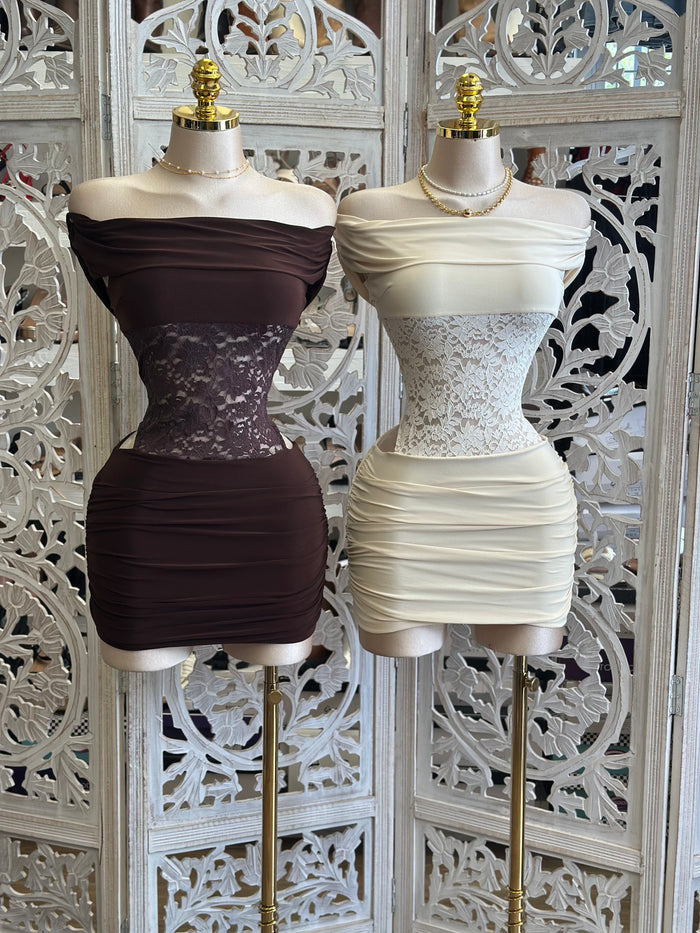 Lace Cutout  Mini Dress- Stretchy, Estira