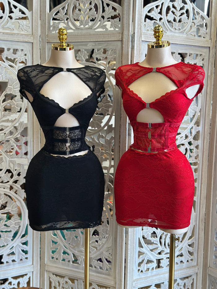 Lace Cutout Sexy Mini Dress - Estira, Stretchy