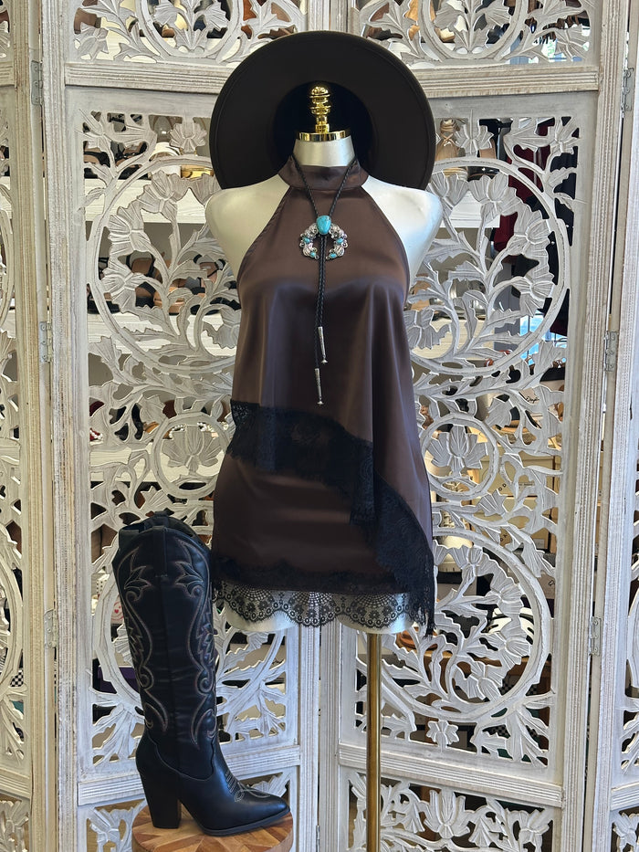 Lace Lined Chocolate Satin Set-Stretchy, Estira
