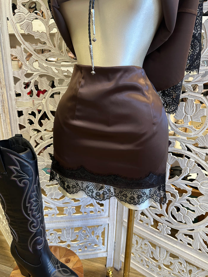 Lace Lined Chocolate Satin Set-Stretchy, Estira